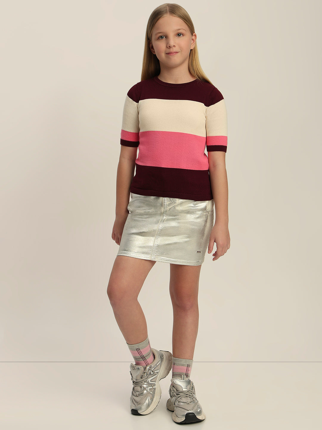Girls Colourblocked Knit Top