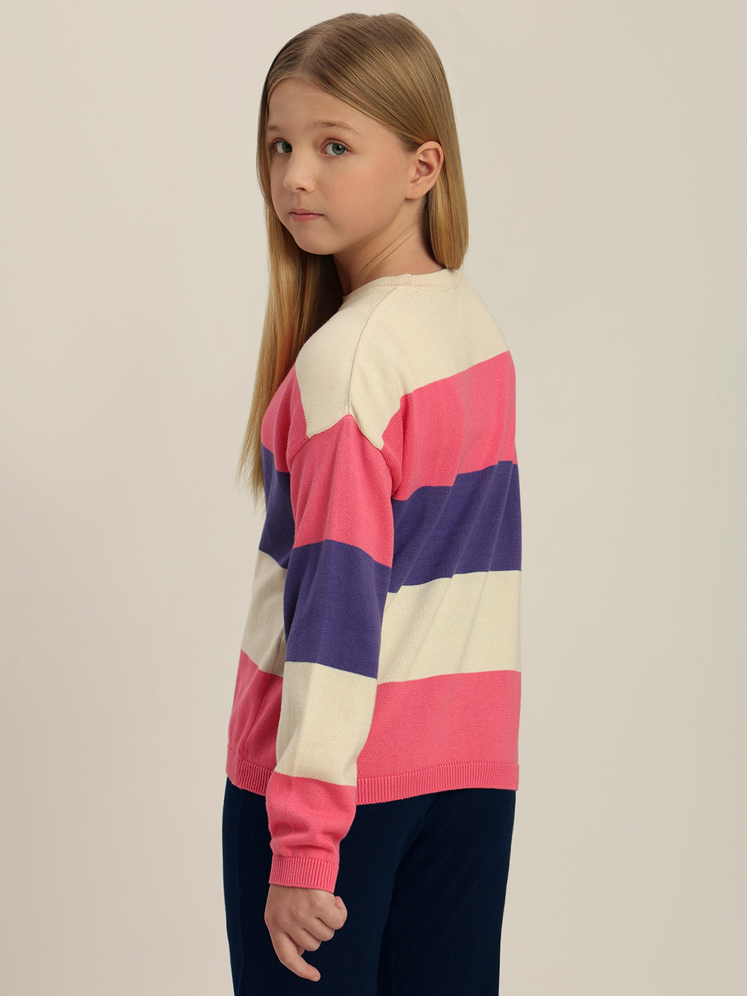 Girls Colourblocked Full Sleeves Sweater