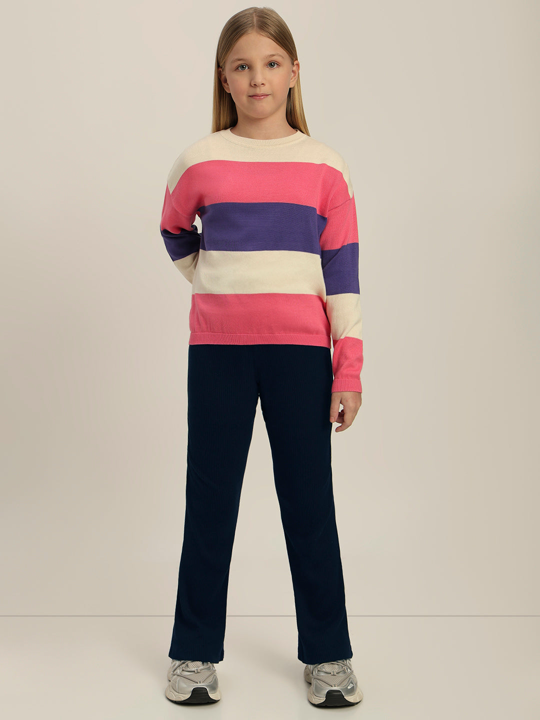 Girls Colourblocked Full Sleeves Sweater