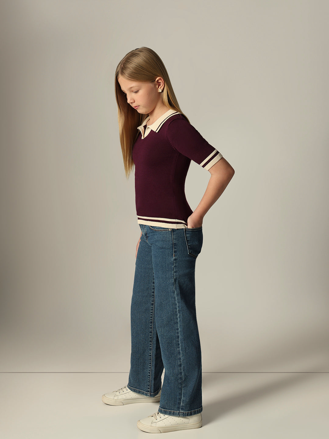 Girls Contrast Tipping Knit Polo