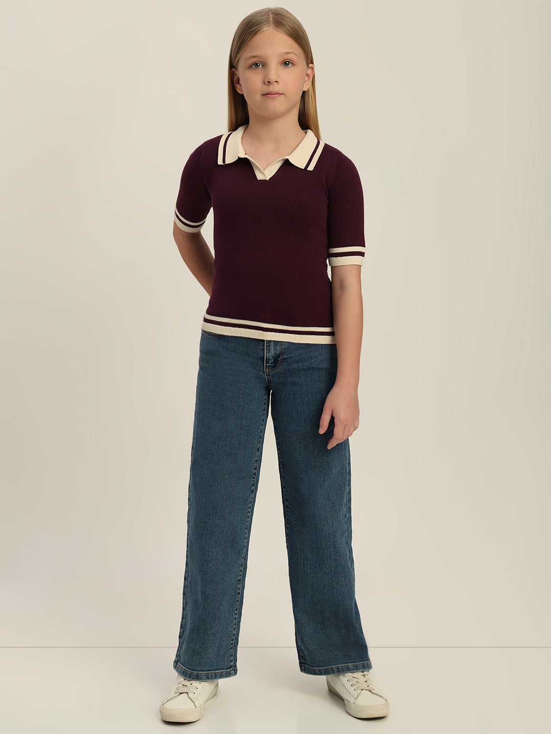 Girls Contrast Tipping Knit Polo