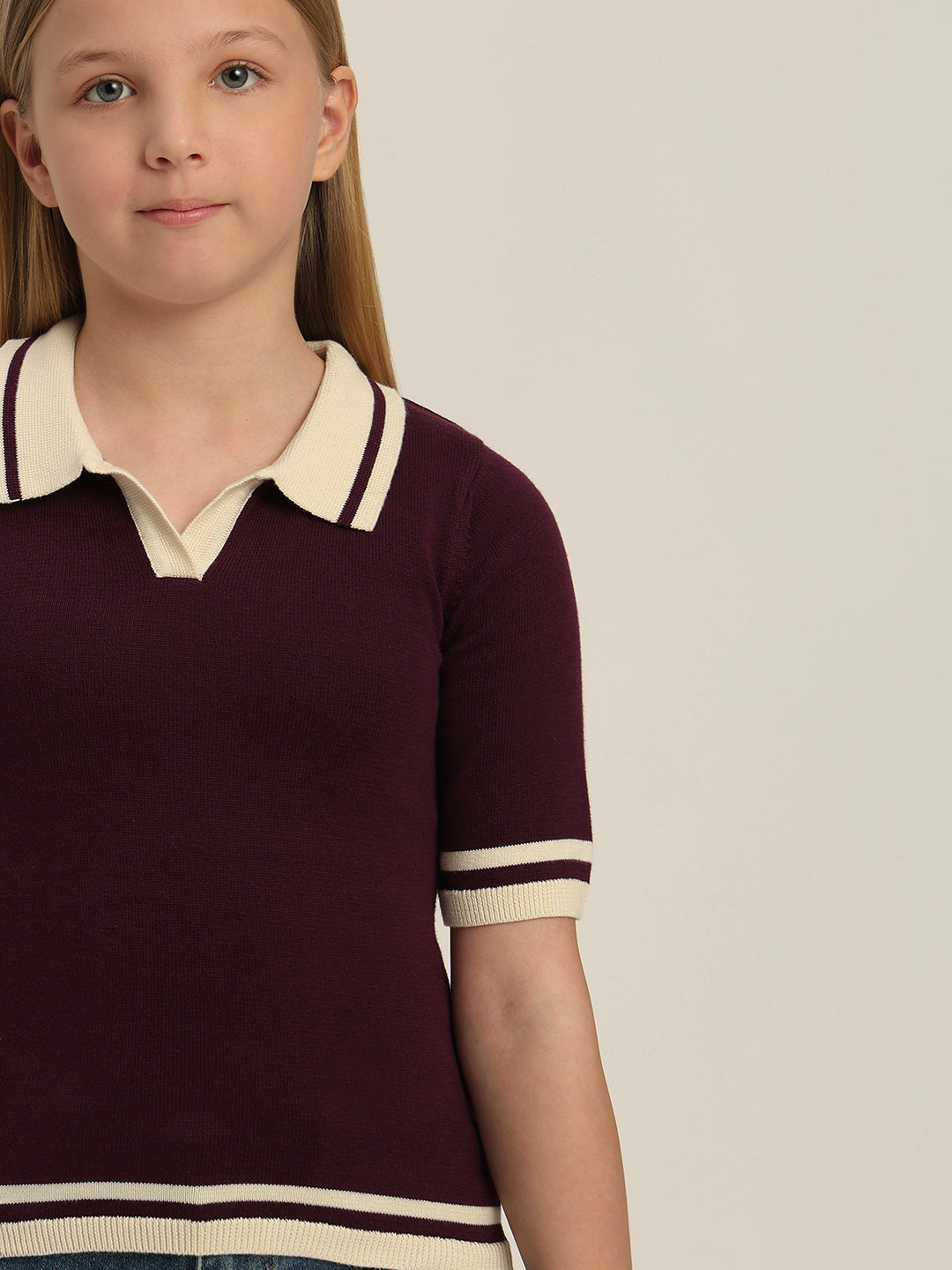Girls Contrast Tipping Knit Polo