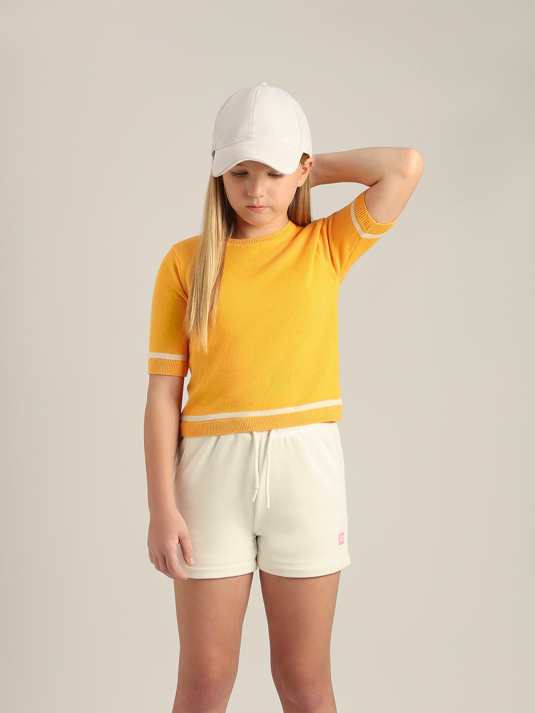 Girls Yellow Short Sleeves Knit Top