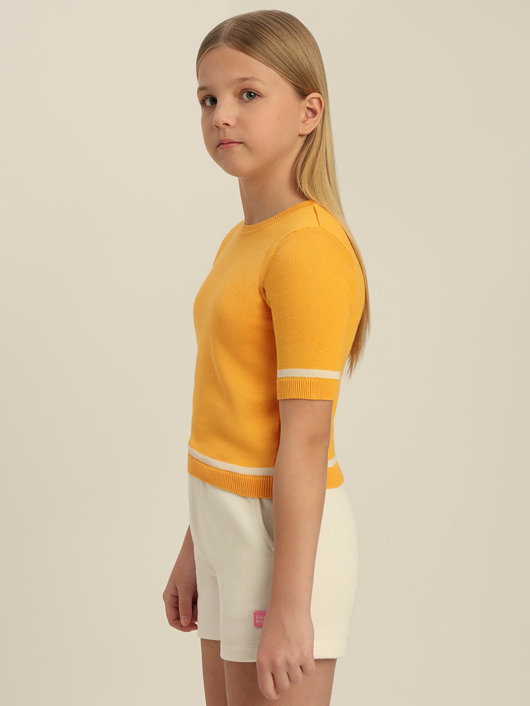 Girls Yellow Short Sleeves Knit Top
