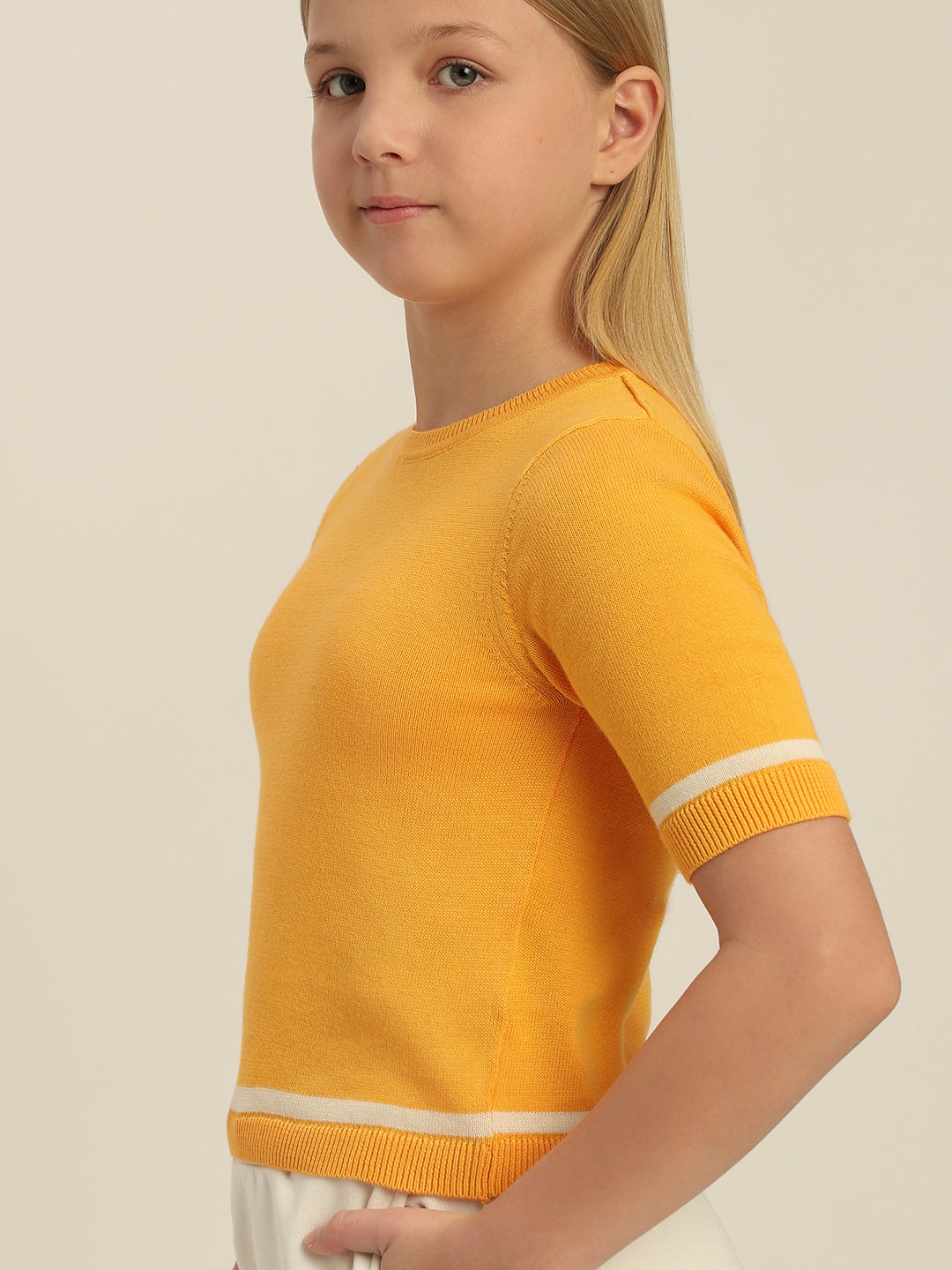 Girls Yellow Short Sleeves Knit Top