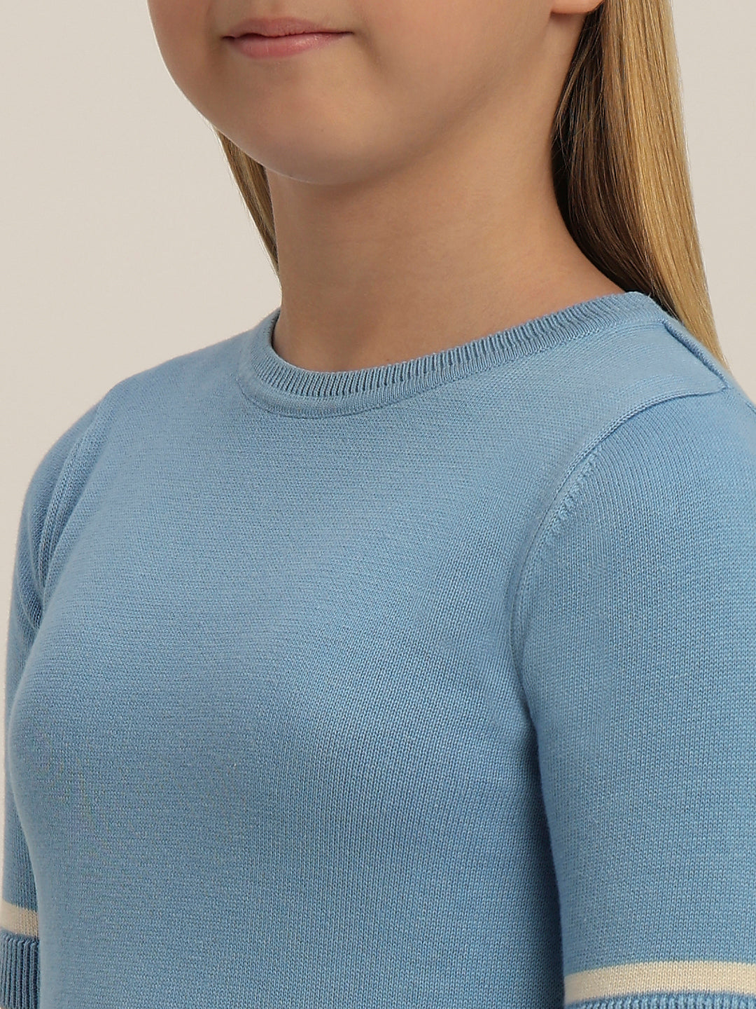 Girls Blue Short Sleeves Knit Top