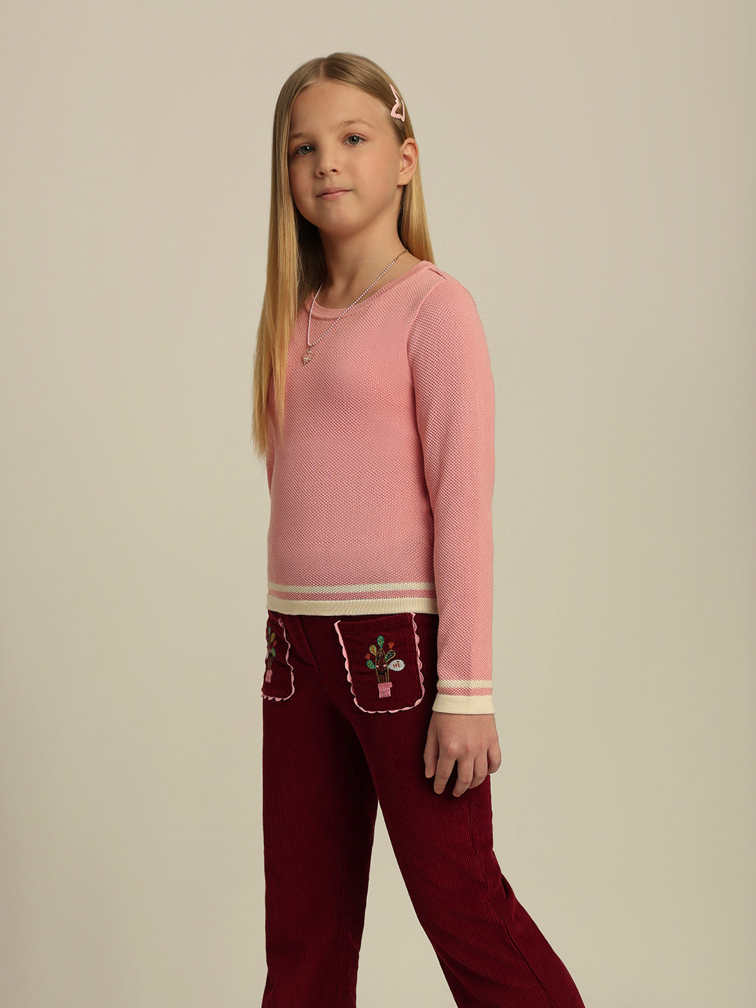 Girls Pink Full Sleeves Pullover
