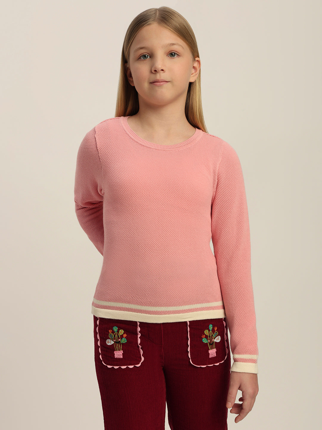 Girls Pink Full Sleeves Pullover