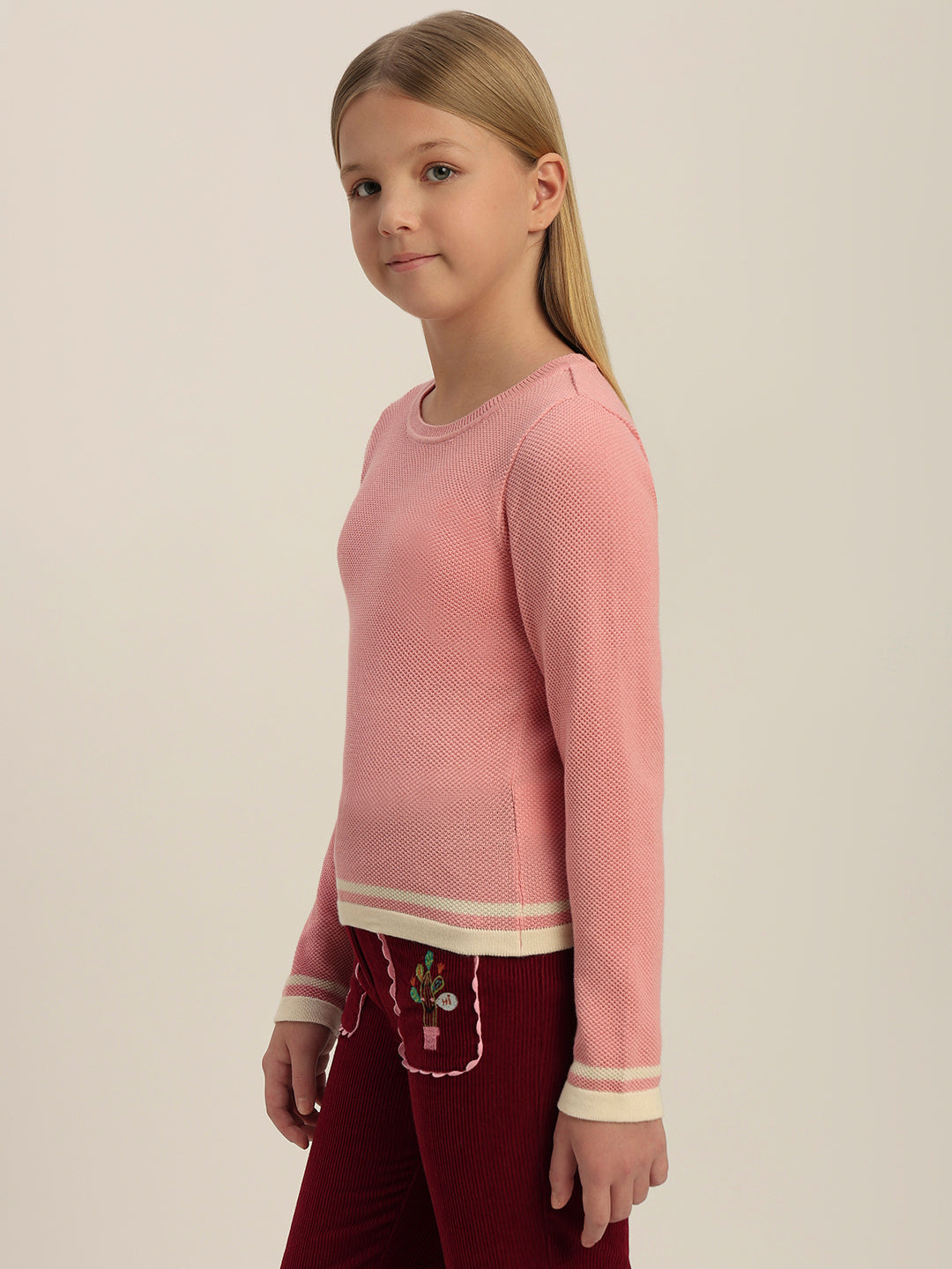 Girls Pink Full Sleeves Pullover