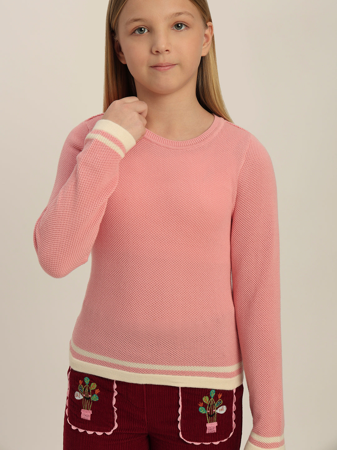Girls Pink Full Sleeves Pullover