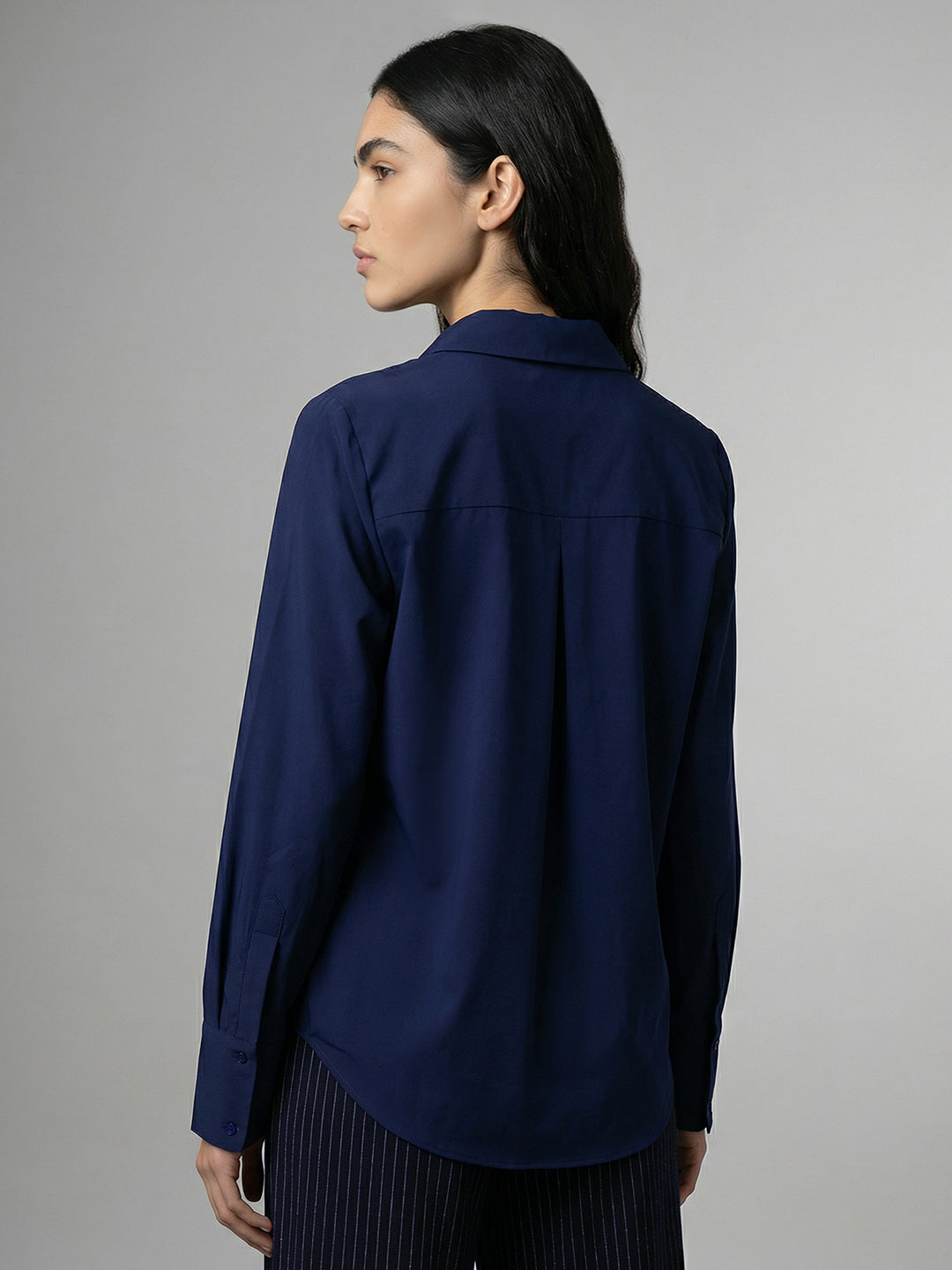 Dark Blue Shell Button Detail Shirt