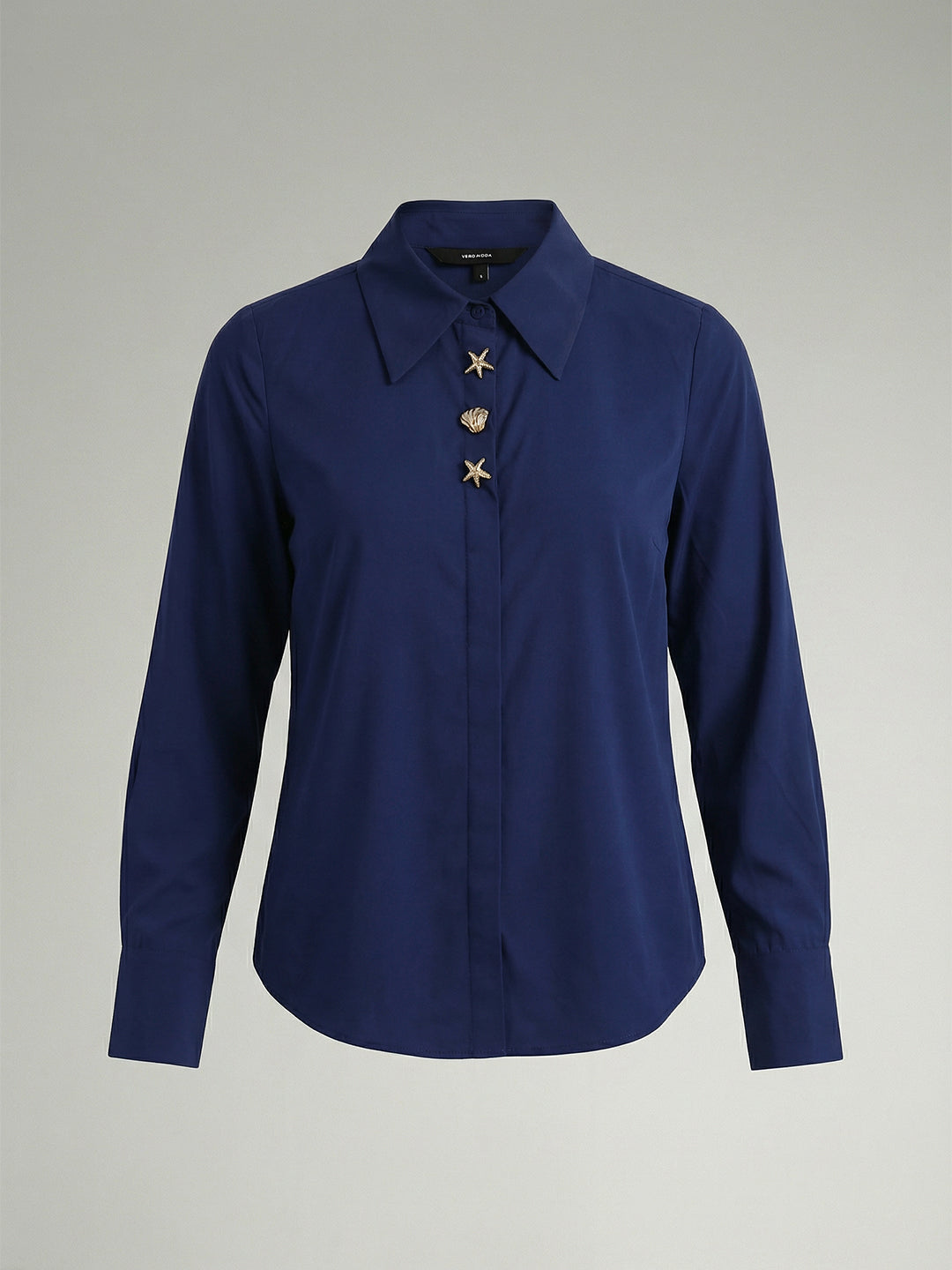 Dark Blue Shell Button Detail Shirt