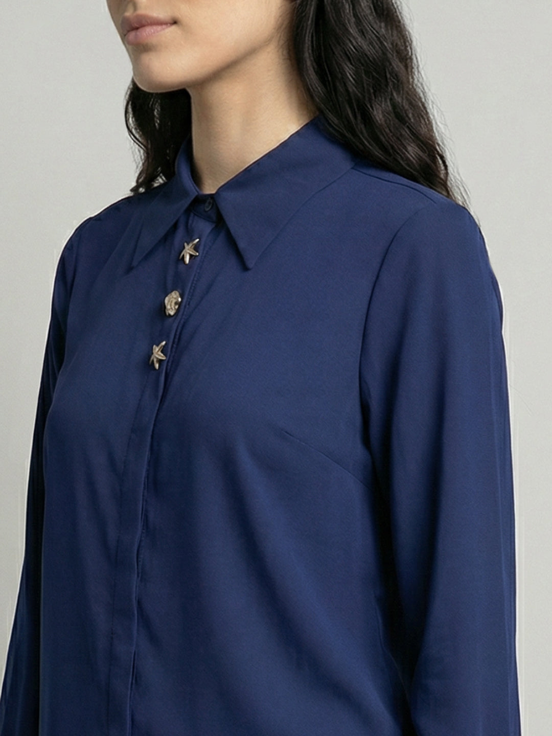 Dark Blue Shell Button Detail Shirt