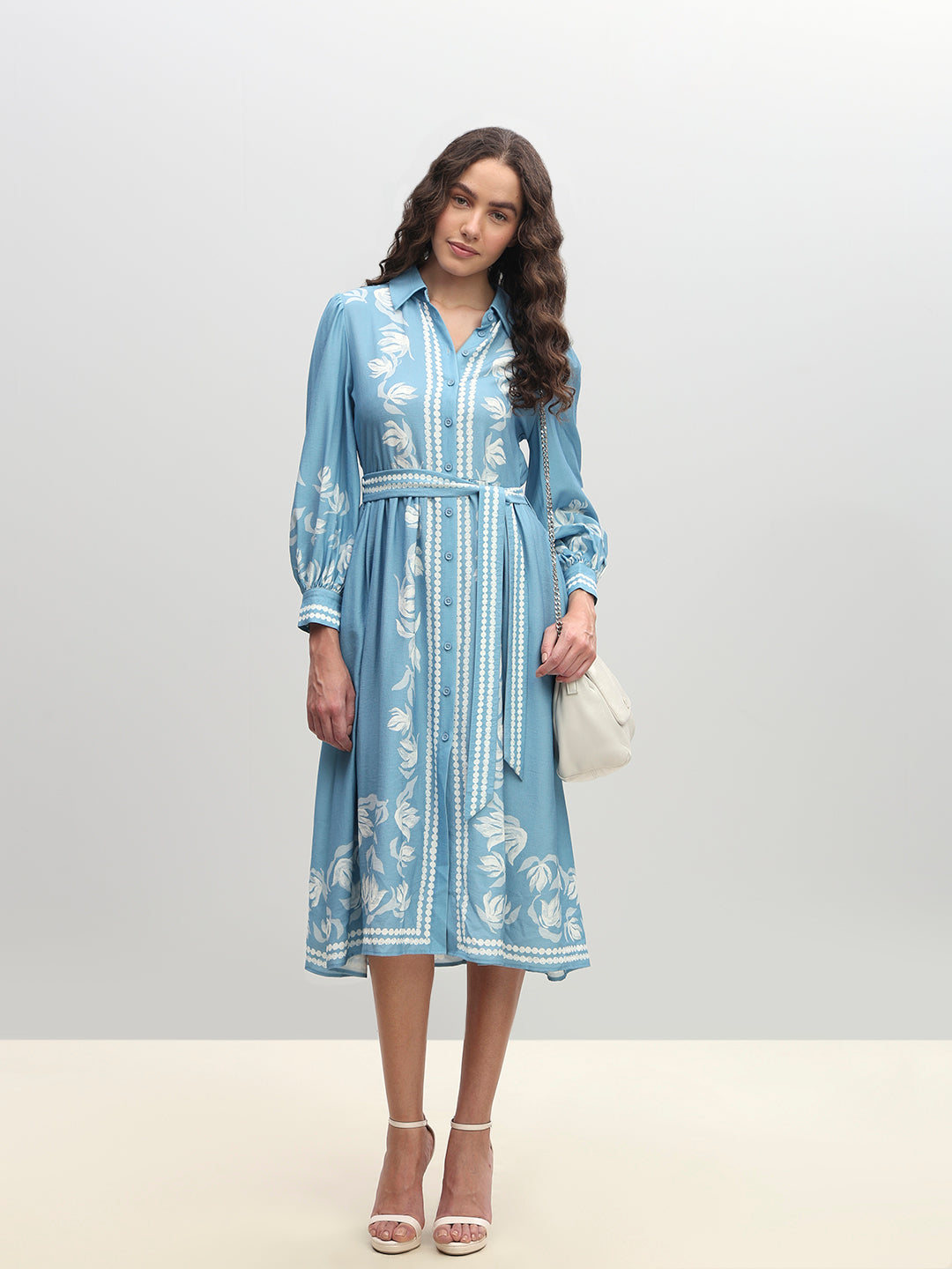 Light Blue Printed Shirt Dress