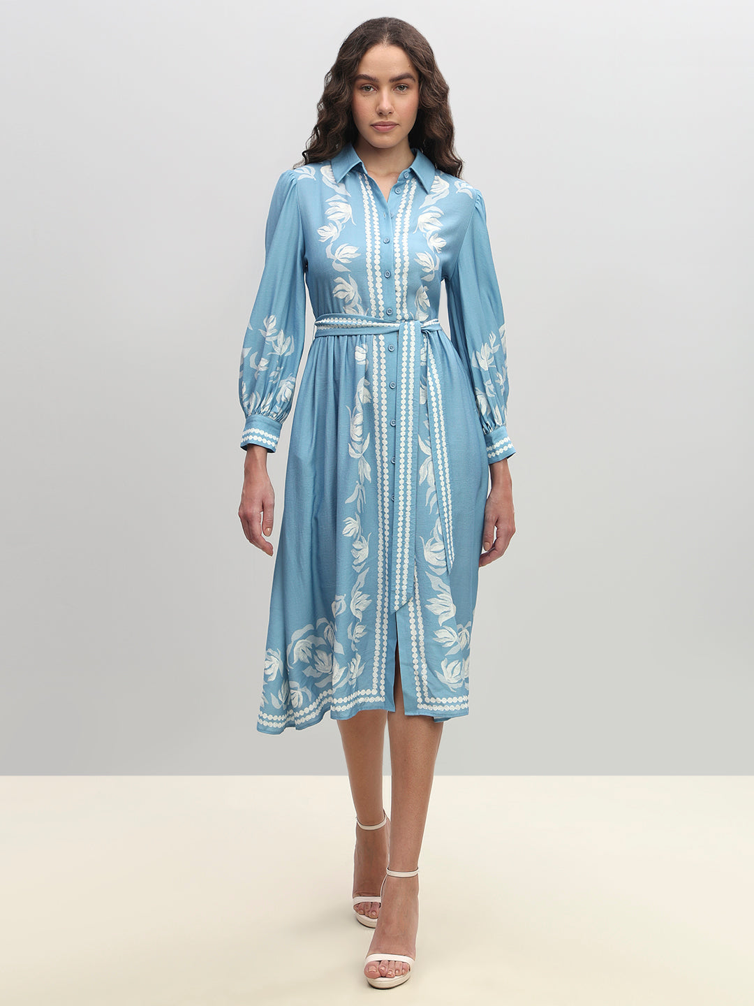 Light Blue Printed Shirt Dress