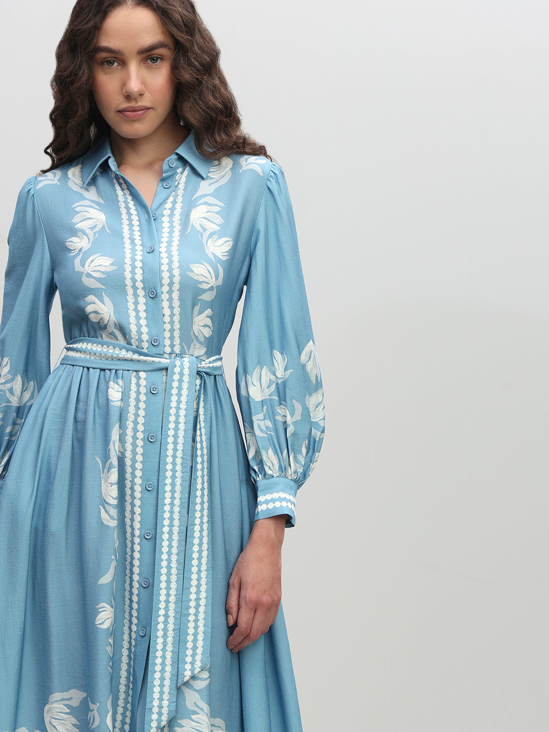 Light Blue Printed Shirt Dress