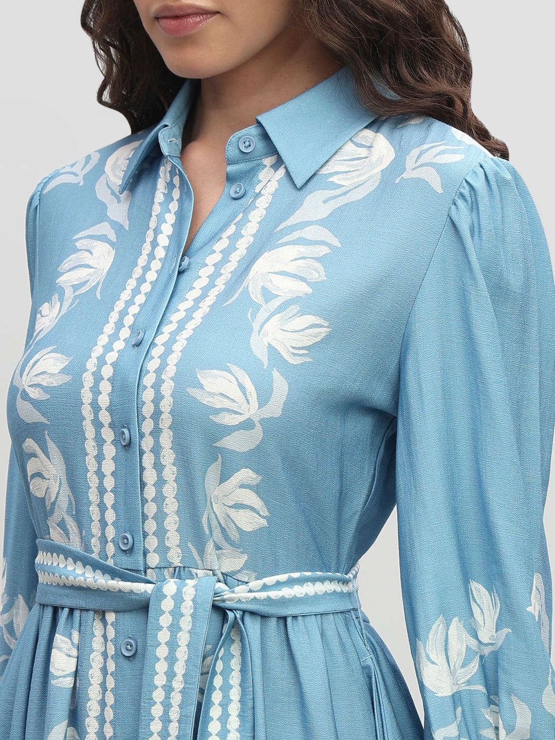 Light Blue Printed Shirt Dress