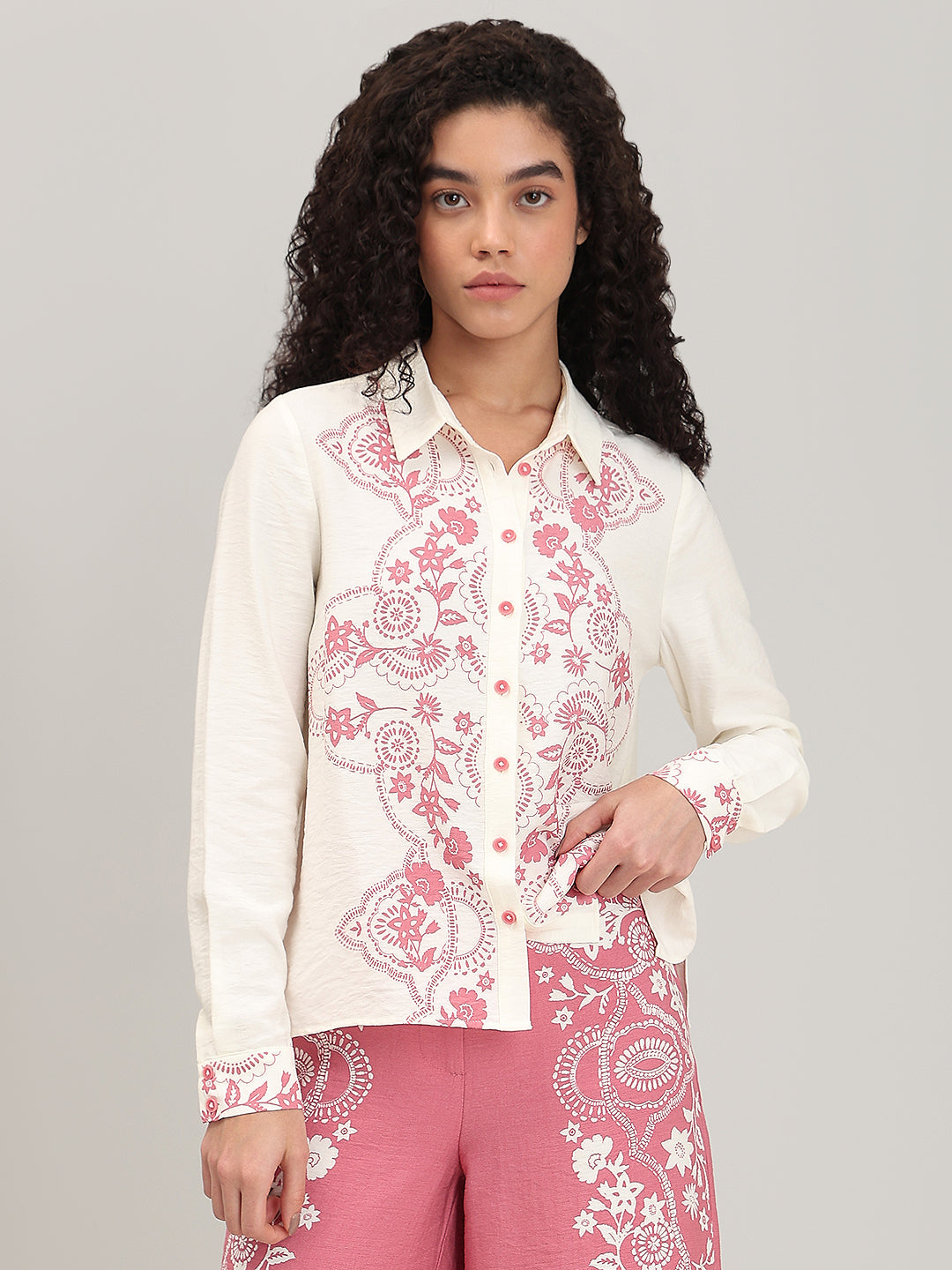 Ivory Cream Printed Shirt