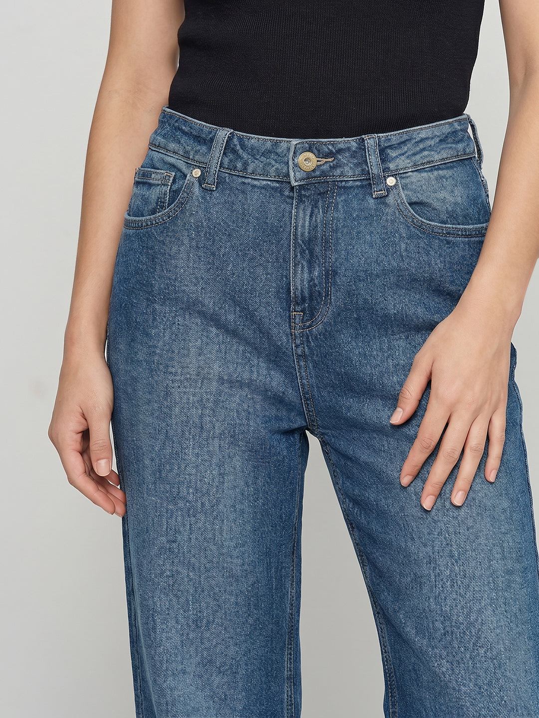 Blue Mid Rise Wide Leg Jeans