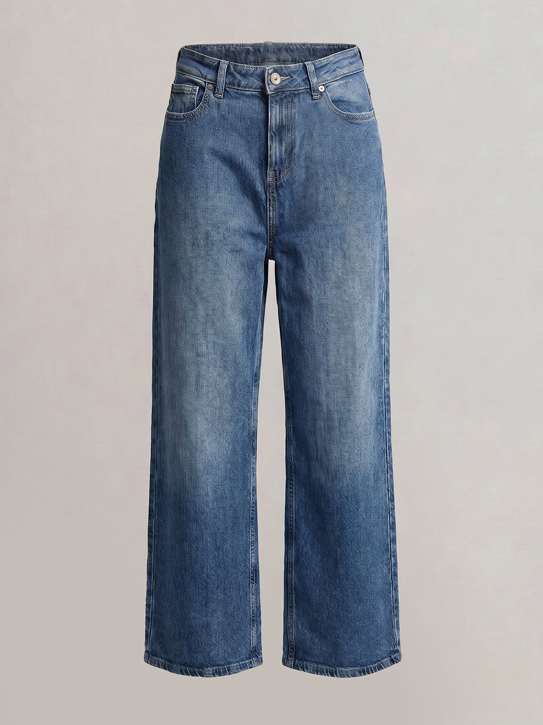 Blue Mid Rise Wide Leg Jeans
