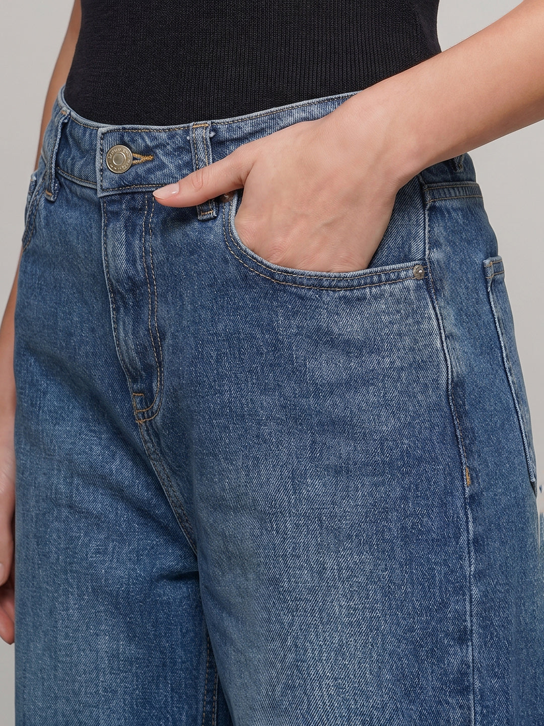 Blue Mid Rise Wide Leg Jeans