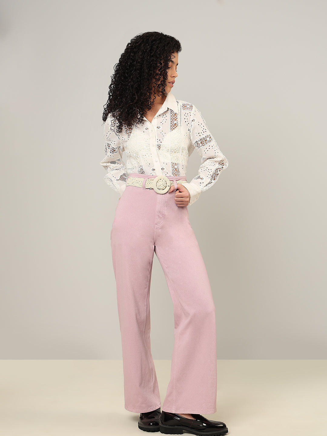 Pink High Rise Wide Leg Jeans