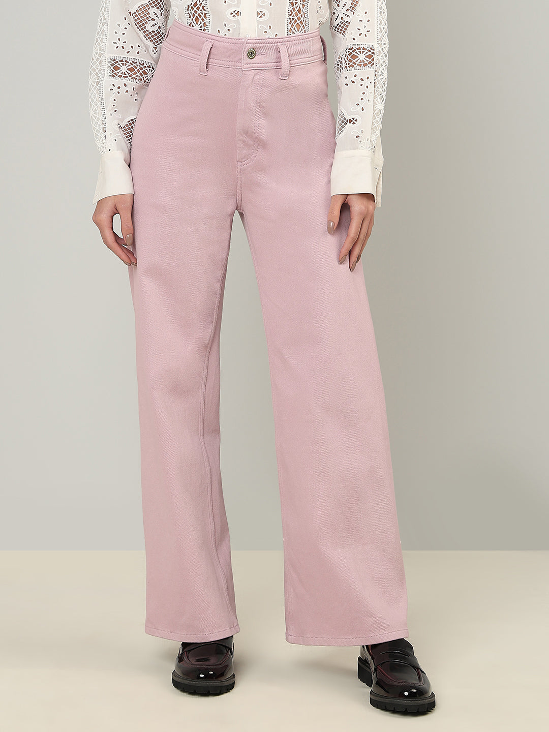 Pink High Rise Wide Leg Jeans