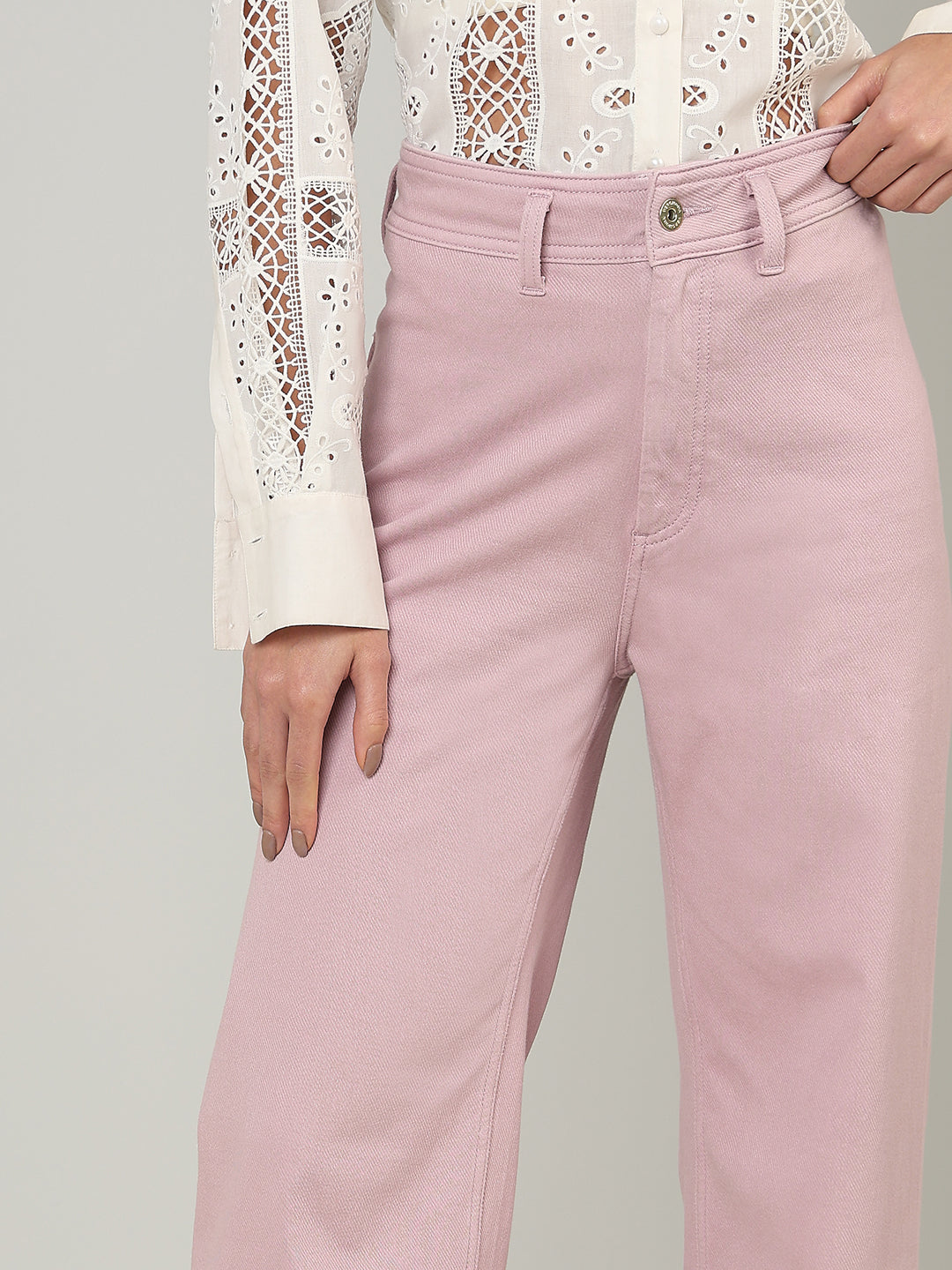 Pink High Rise Wide Leg Jeans