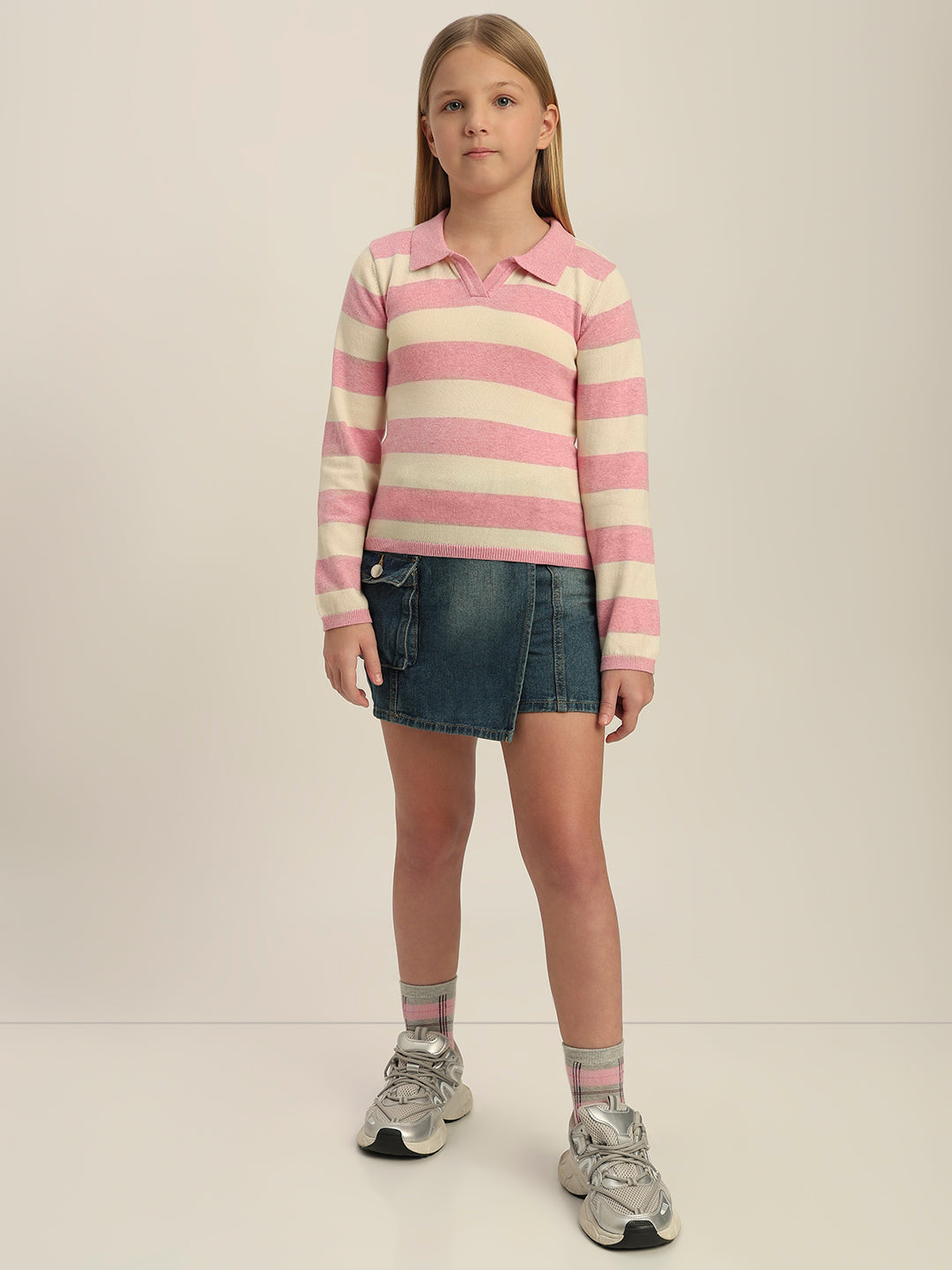 Girls Colourblocked Polo Sweater