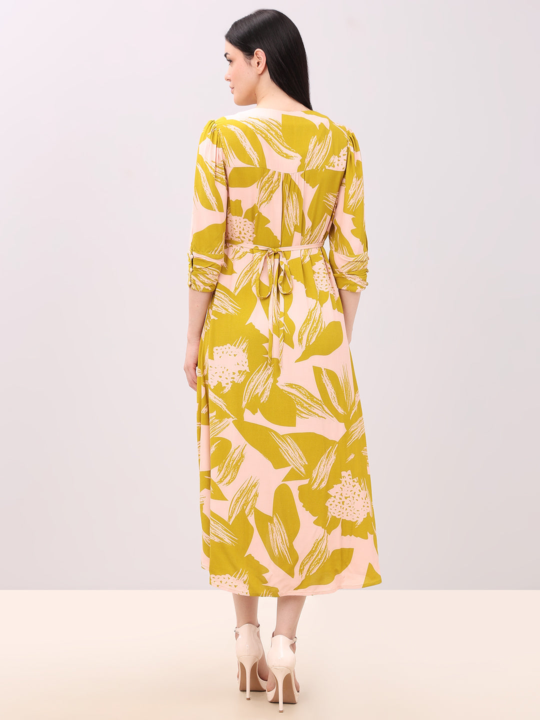 Abstract Print V-Neck Midi Dress