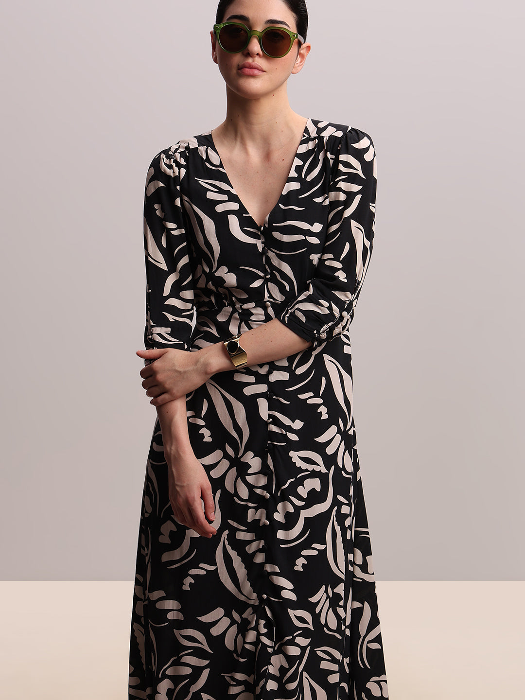 Black Printed Viscose Dress