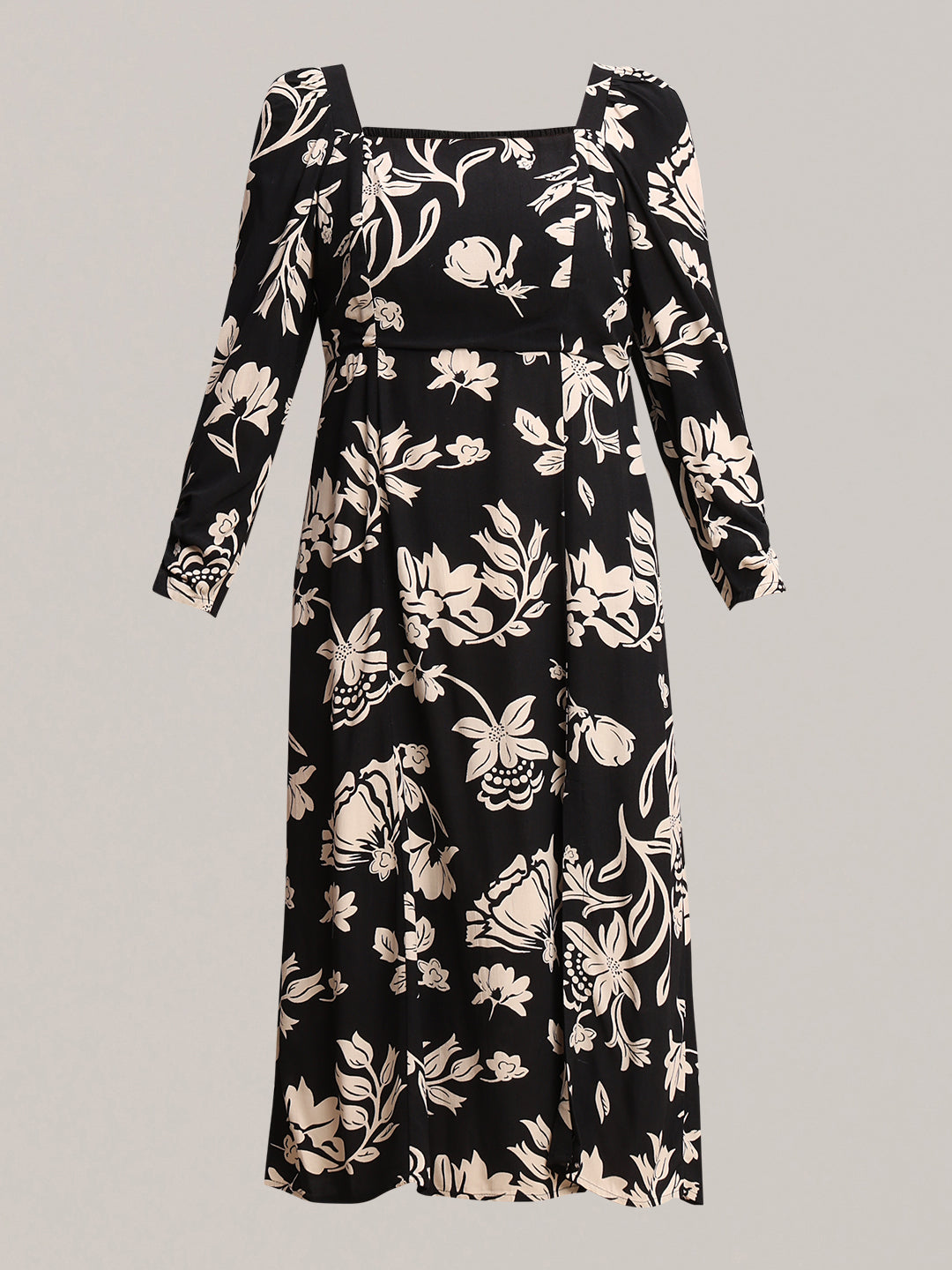 Black Printed Viscose Midi Dress