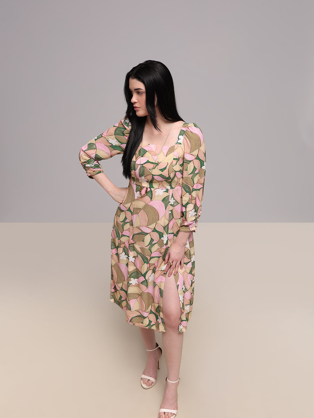 Printed Viscose Midi Dress