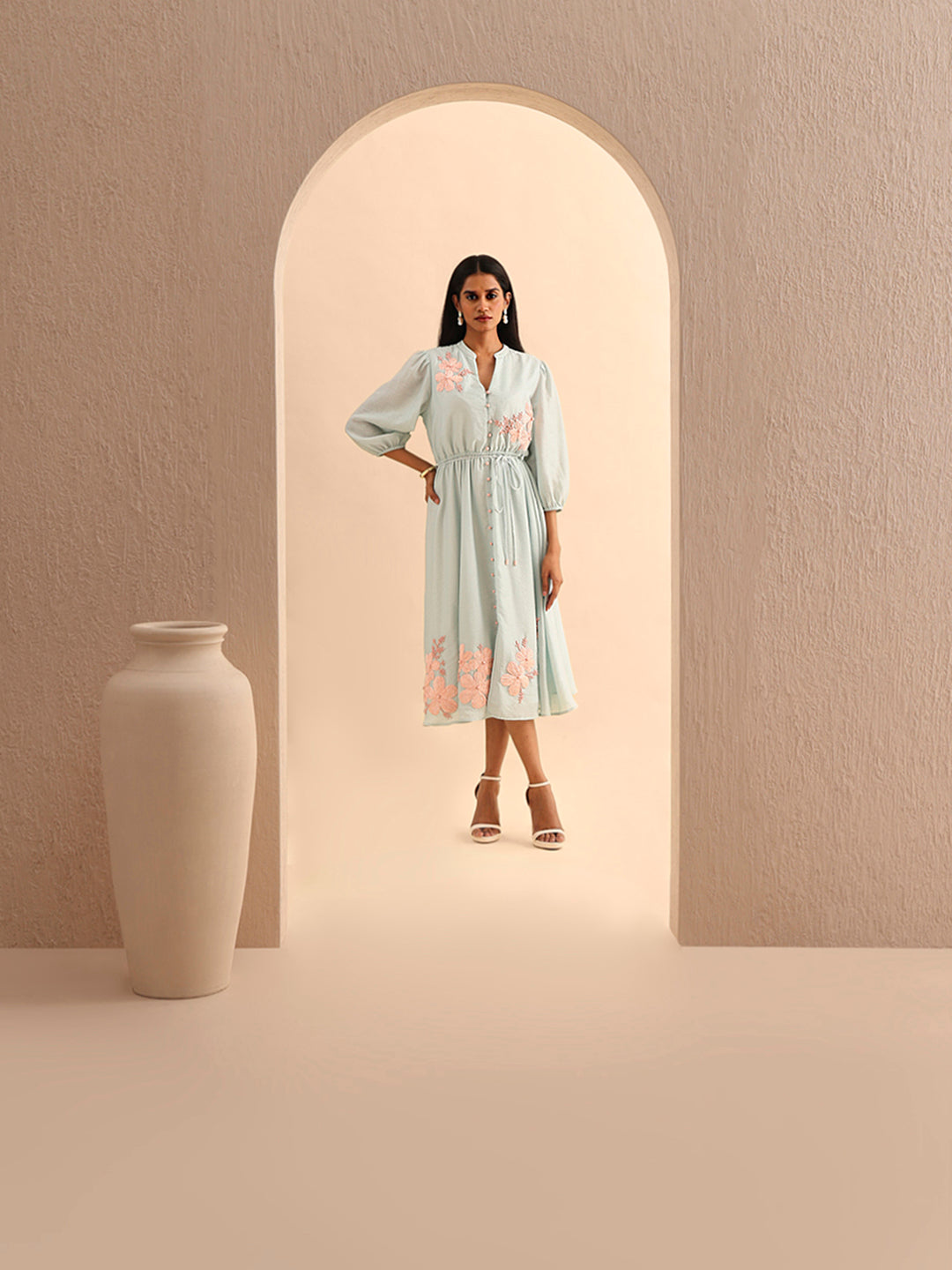 Floral Print V-Neck Midi Dress