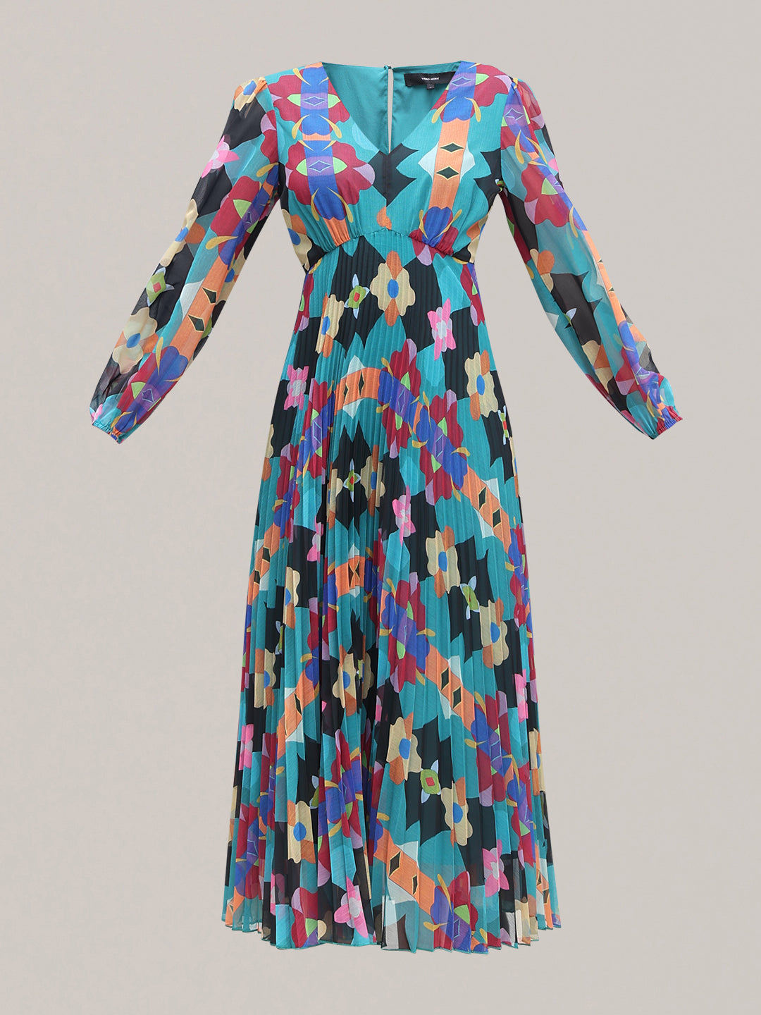 Multi-Colour Printed Pleated Dress