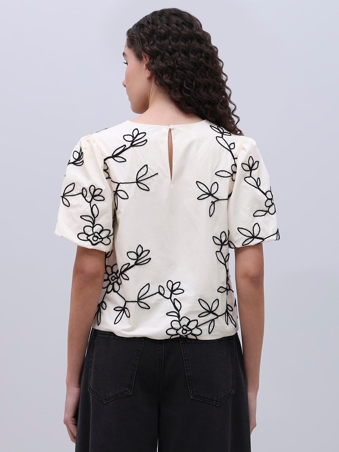 White Printed Cotton Top