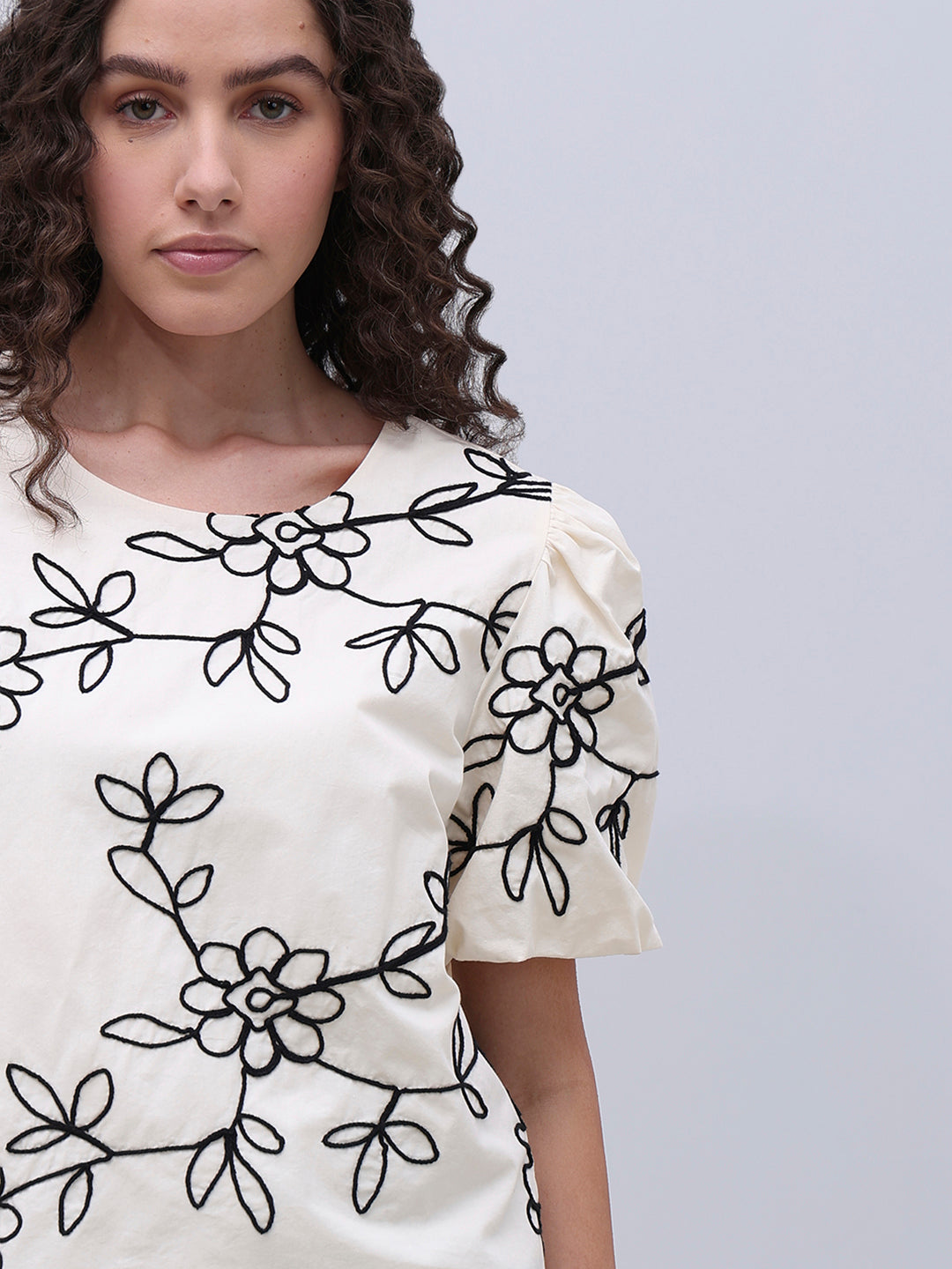 White Printed Cotton Top