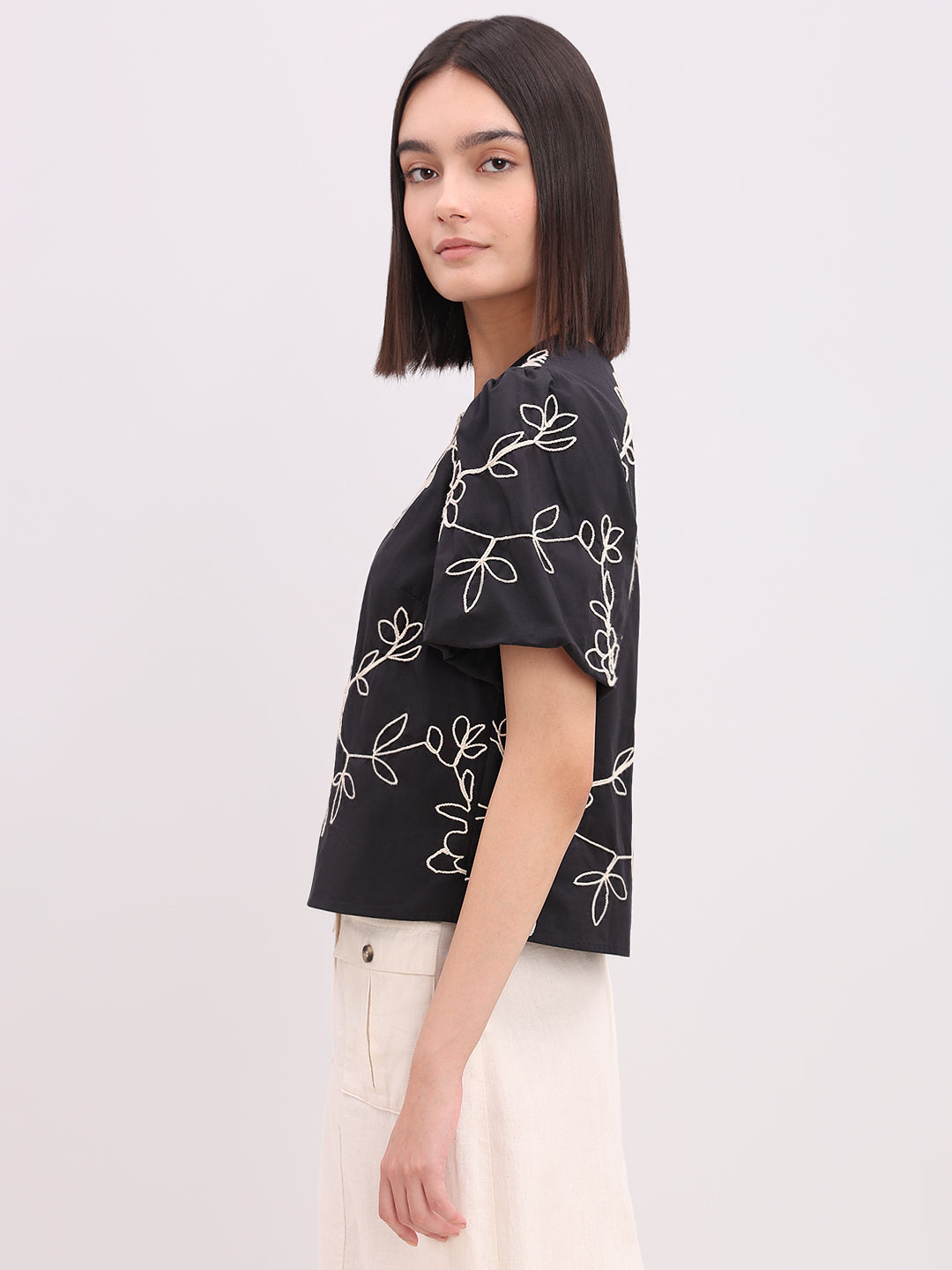 Black Printed Cotton Top