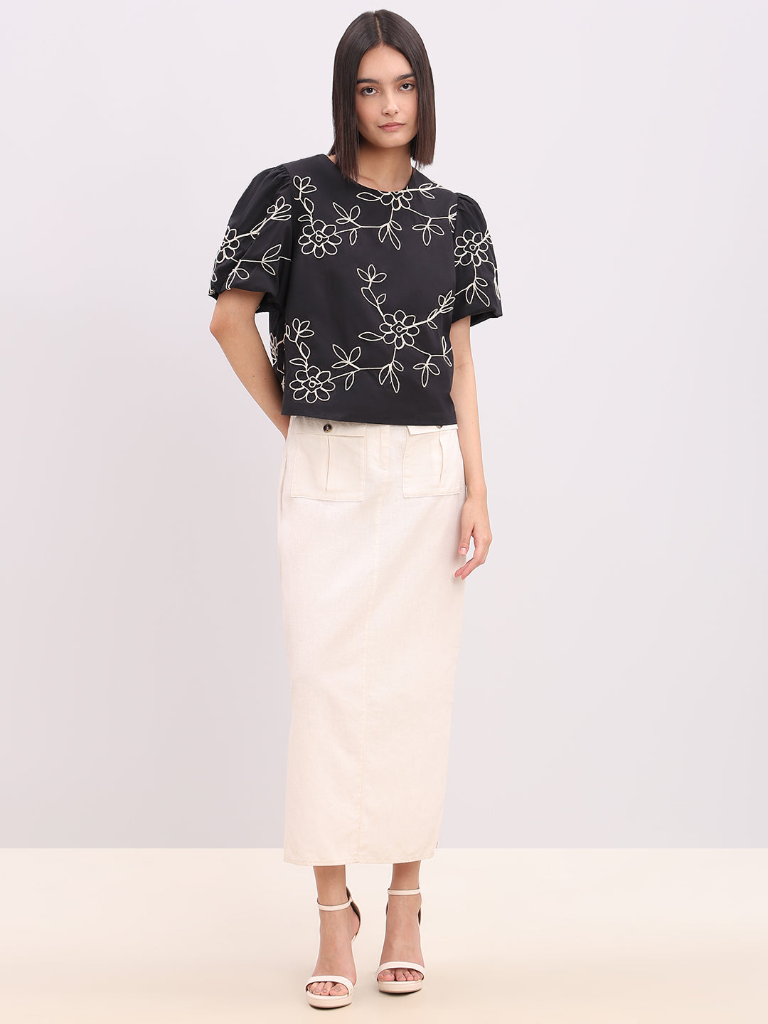 Black Printed Cotton Top