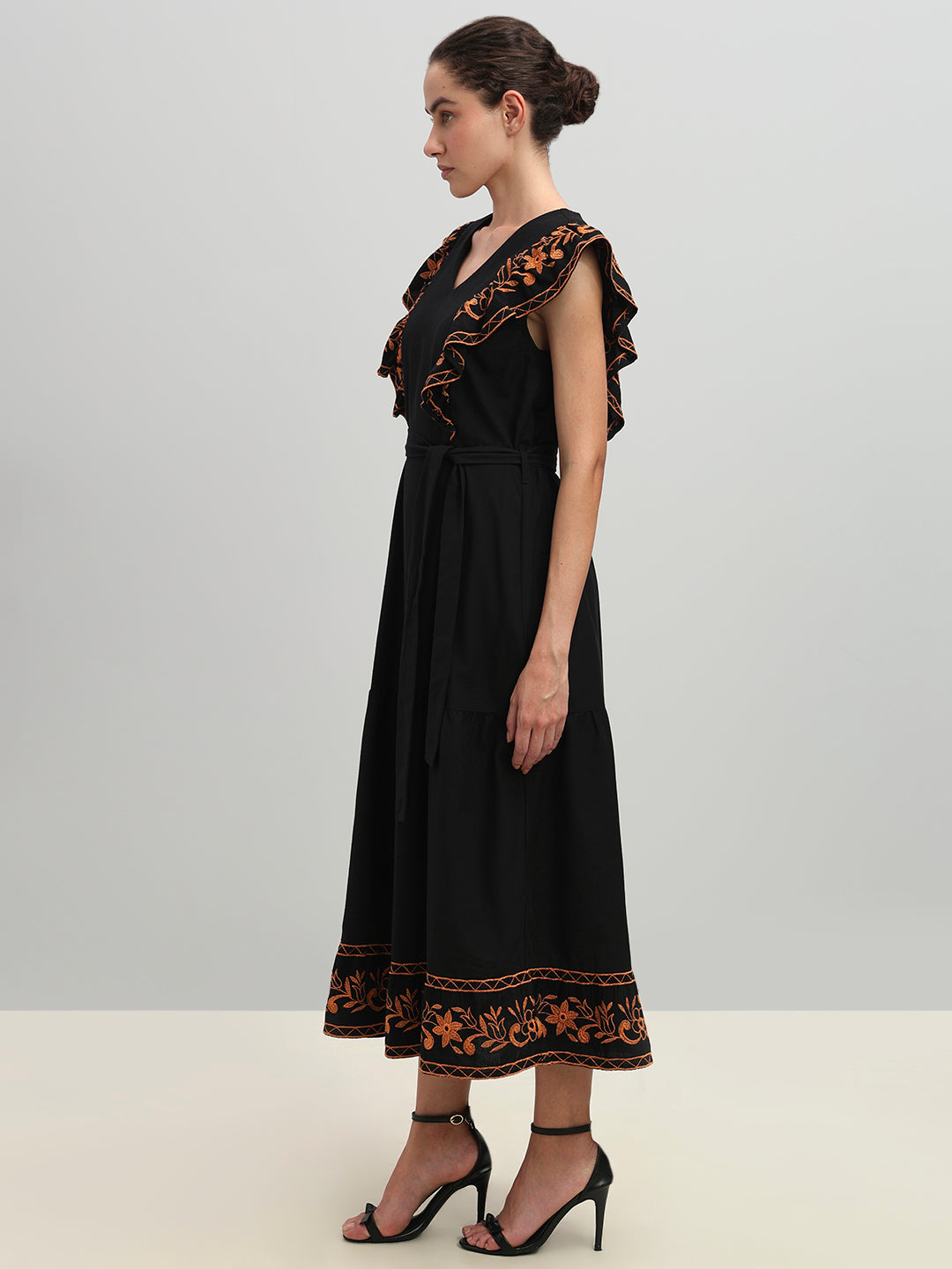 Black Contrast Embroidered Dress