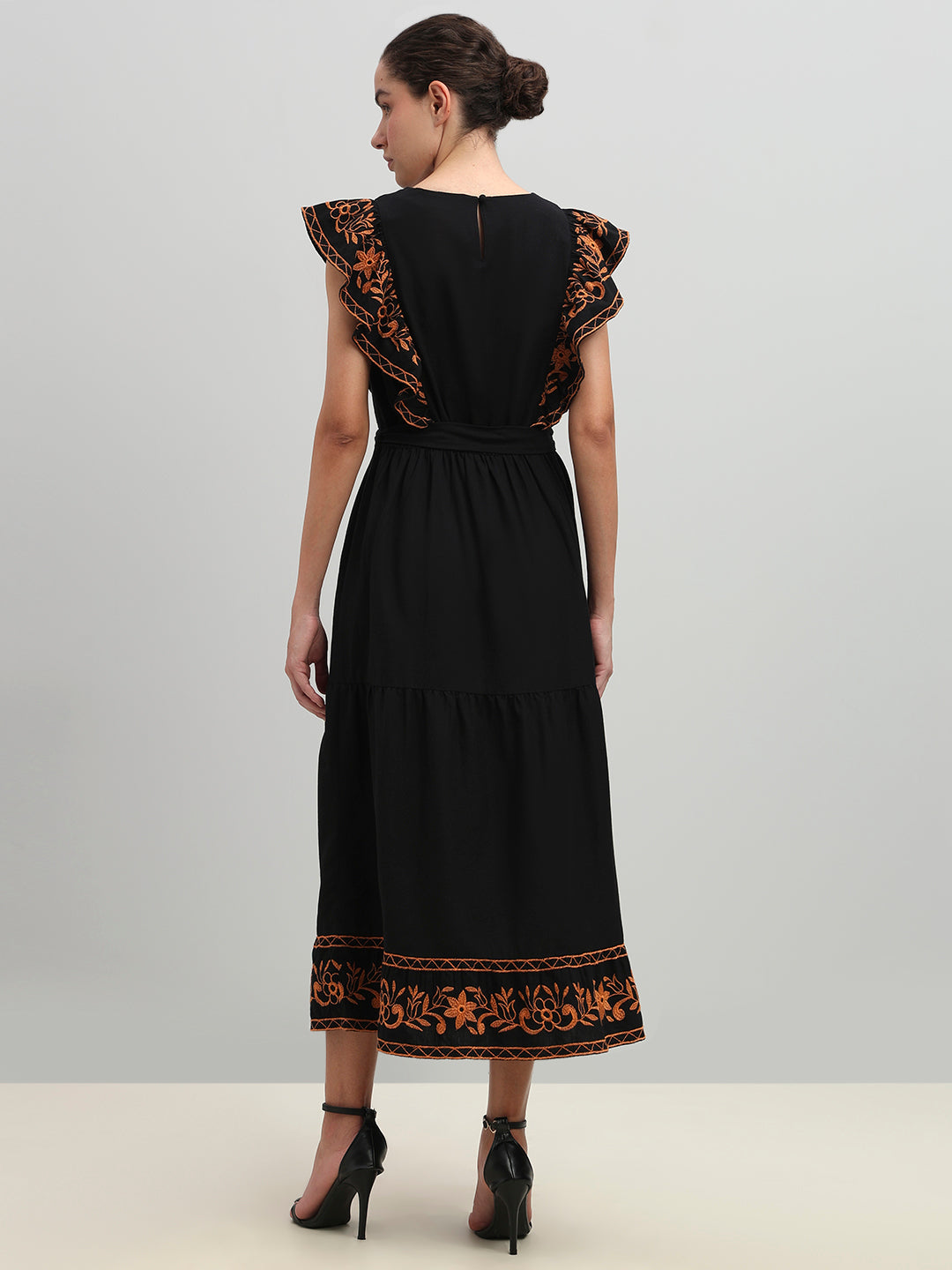 Black Contrast Embroidered Dress