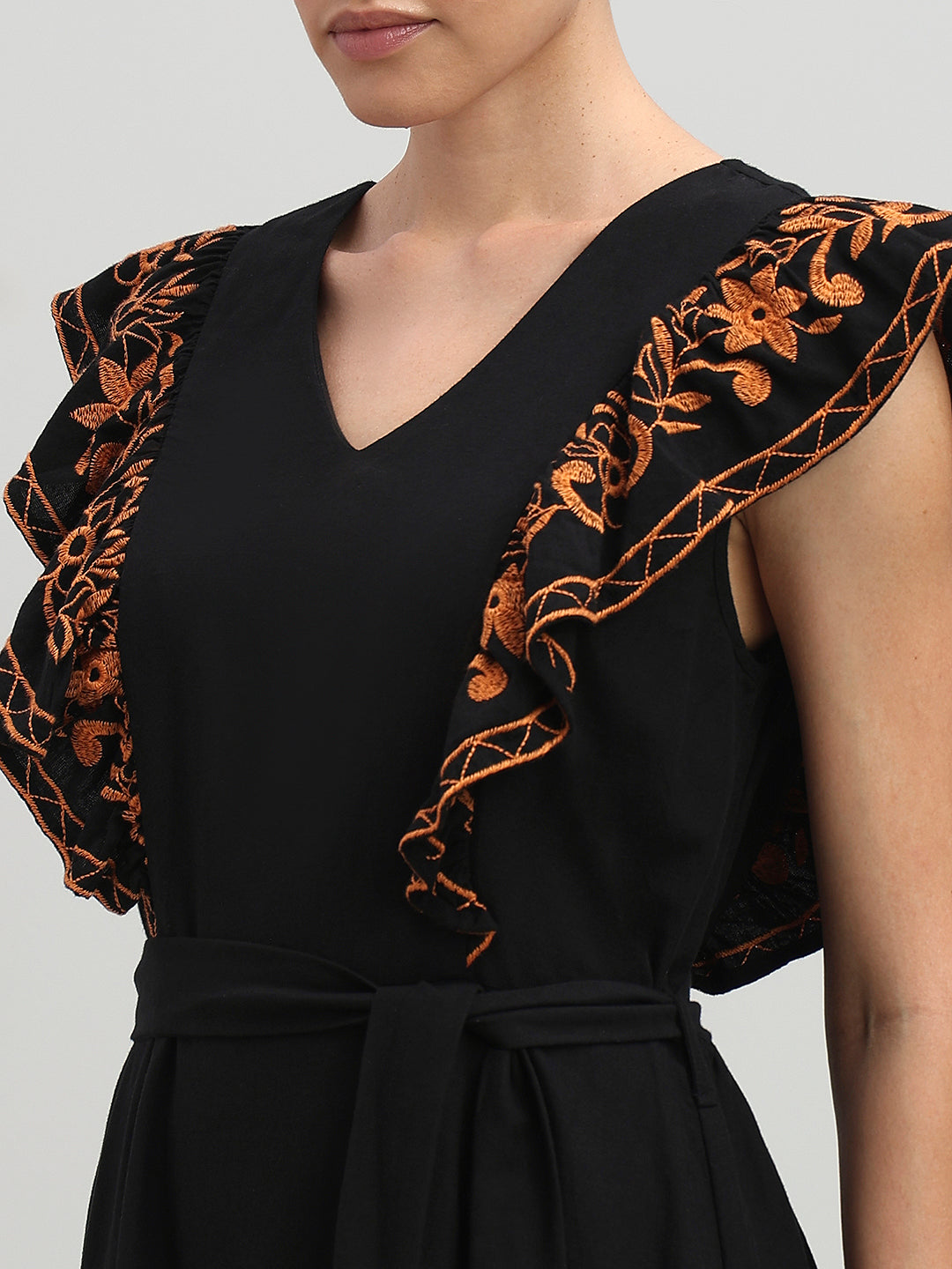 Black Contrast Embroidered Dress