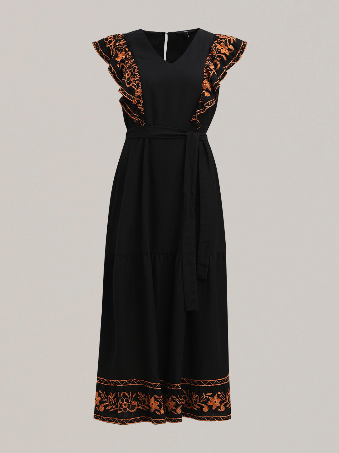 Black Contrast Embroidered Dress