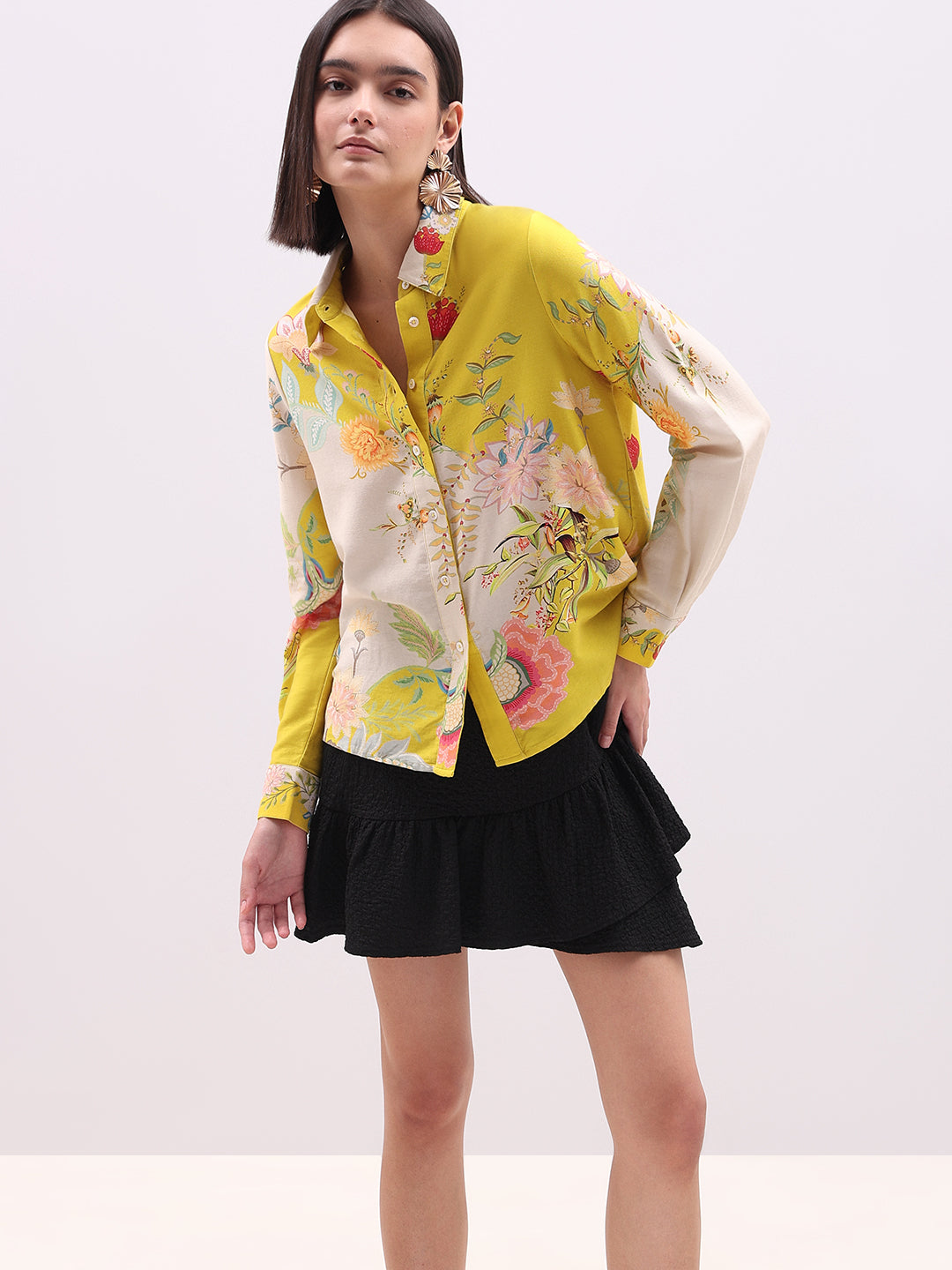 Yellow Floral Cotton Shirt