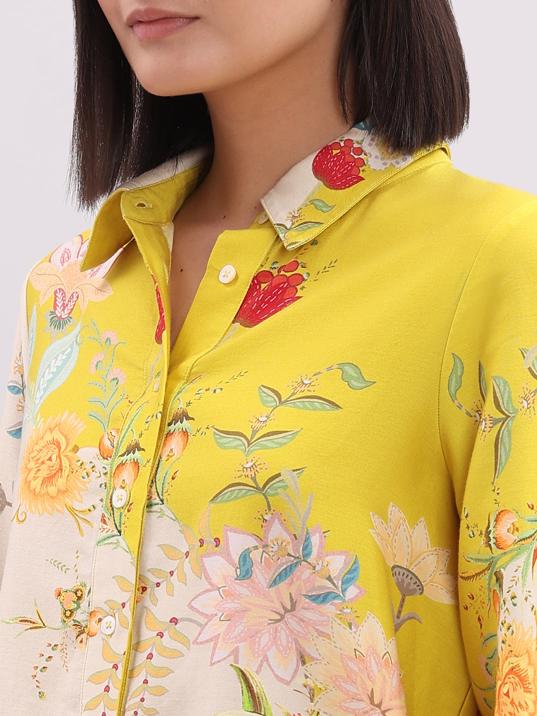 Yellow Floral Cotton Shirt