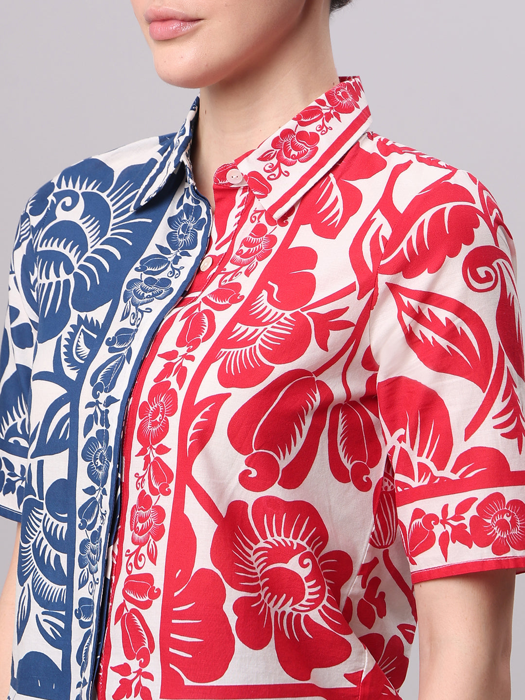 Colourblocked Printed Cotton Shirt