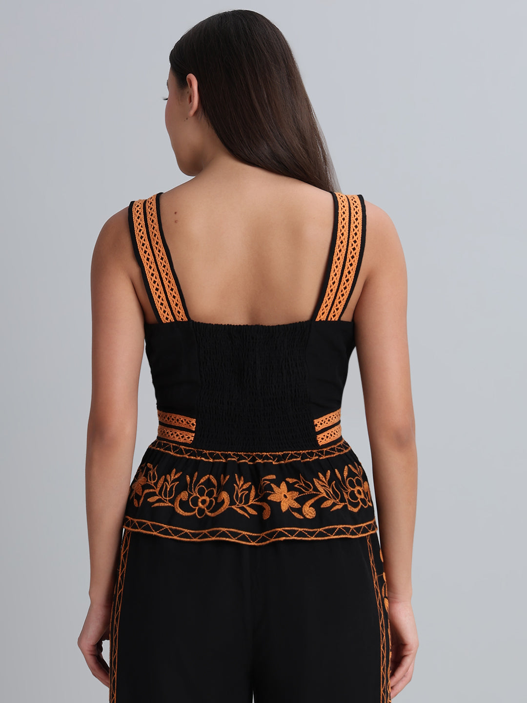 Black Contrast Embroidered Top