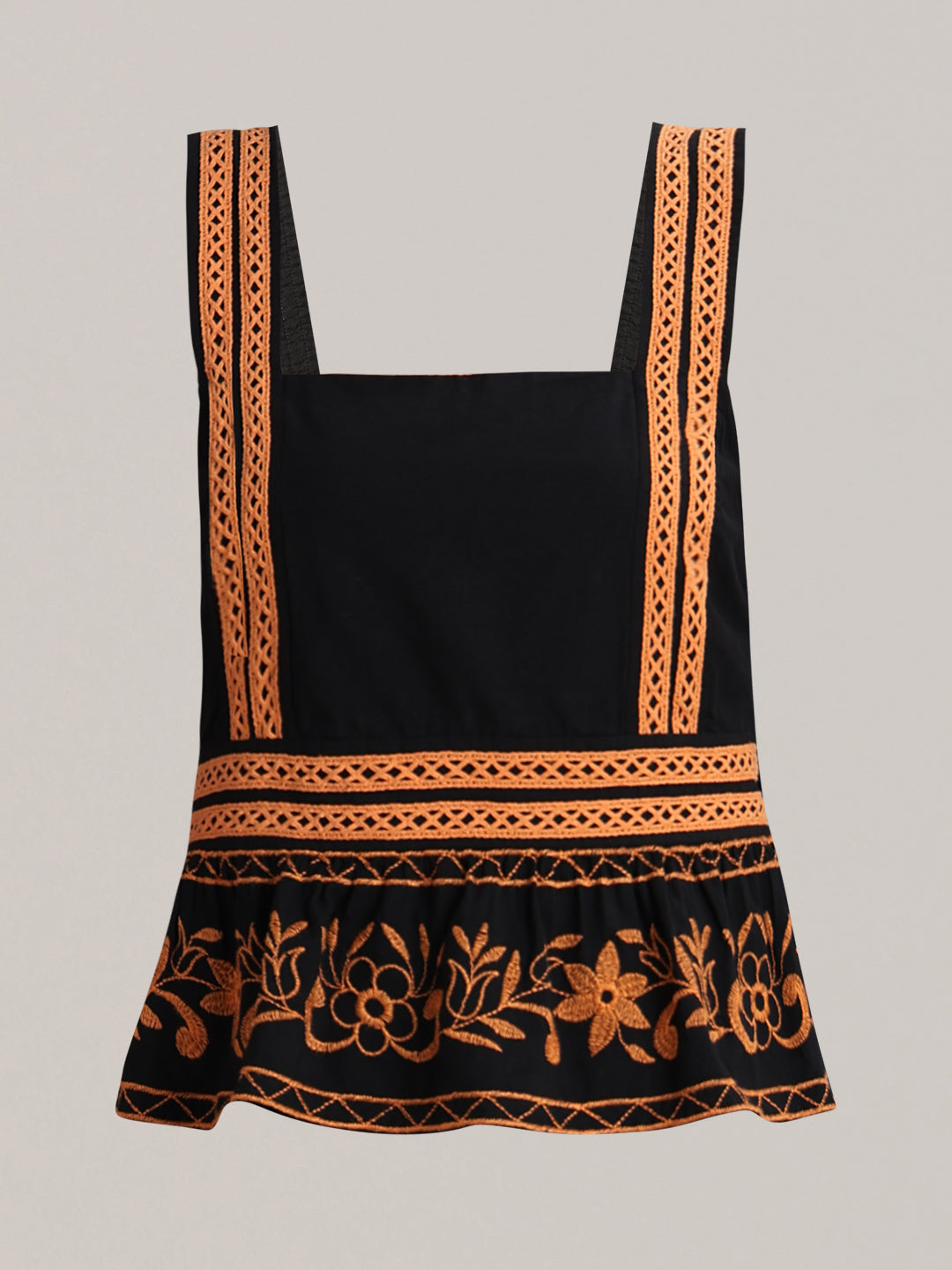 Black Contrast Embroidered Top