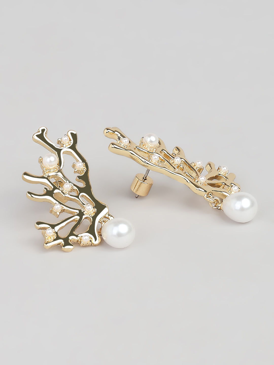 Golden Coral Pearl Drop Earrings