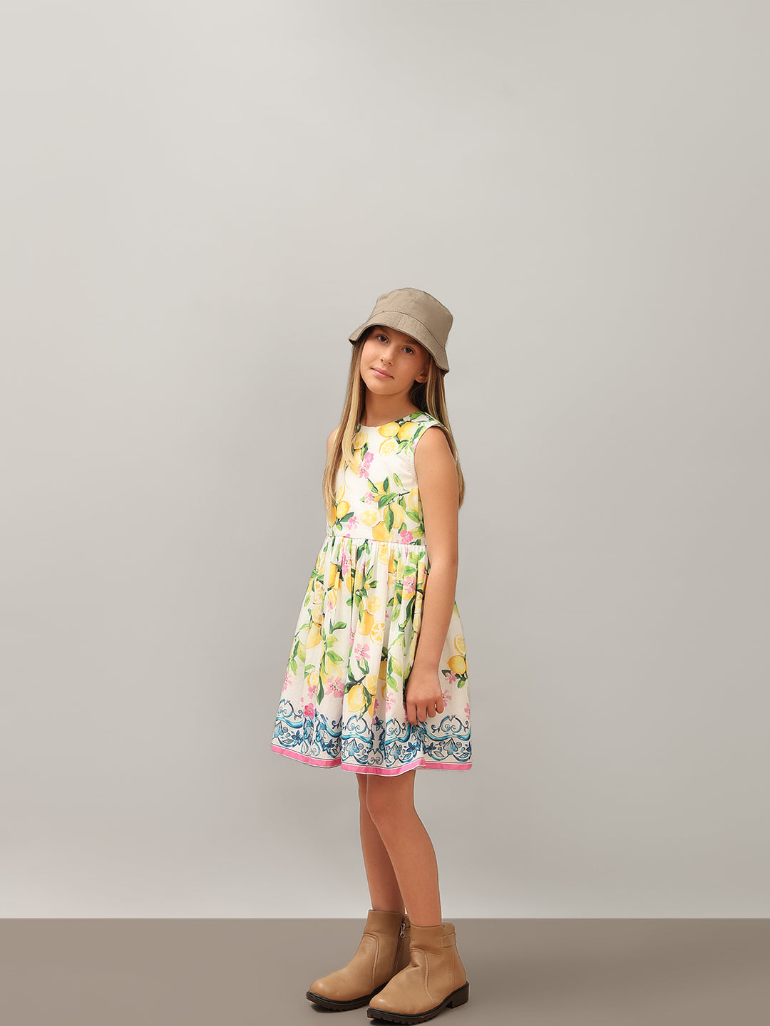 GIRL Lemon Printed Cotton Dress